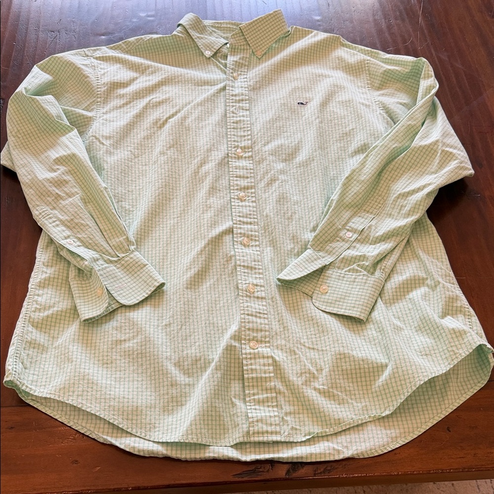 Vineyard Vines Light Green Checkered Button Down Shirt